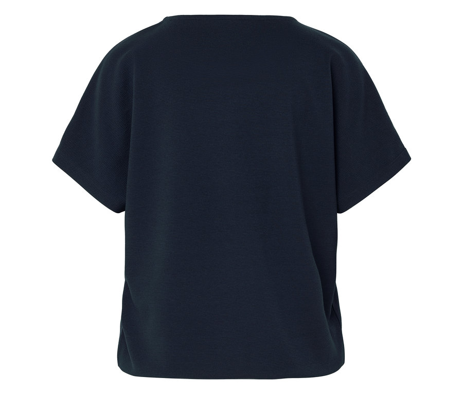 T-shirt bleu marine à manches courtes, photographié de dos.