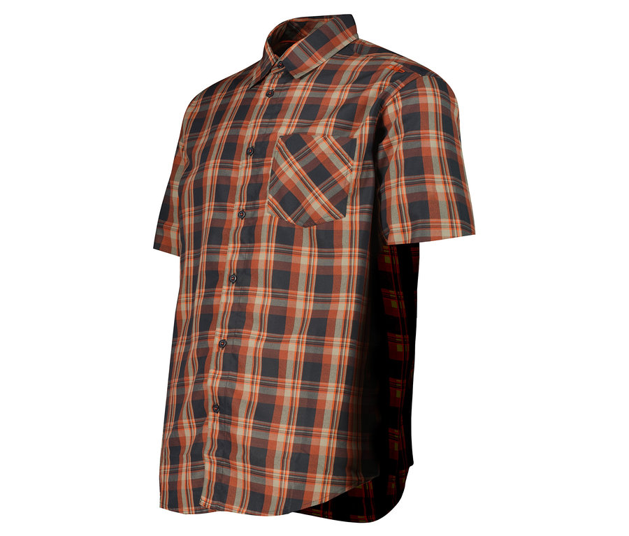 La chemise à manches courtes pour homme CMP à carreaux dans les tons orange, gris et noir est dotée d'une poche de poitrine.