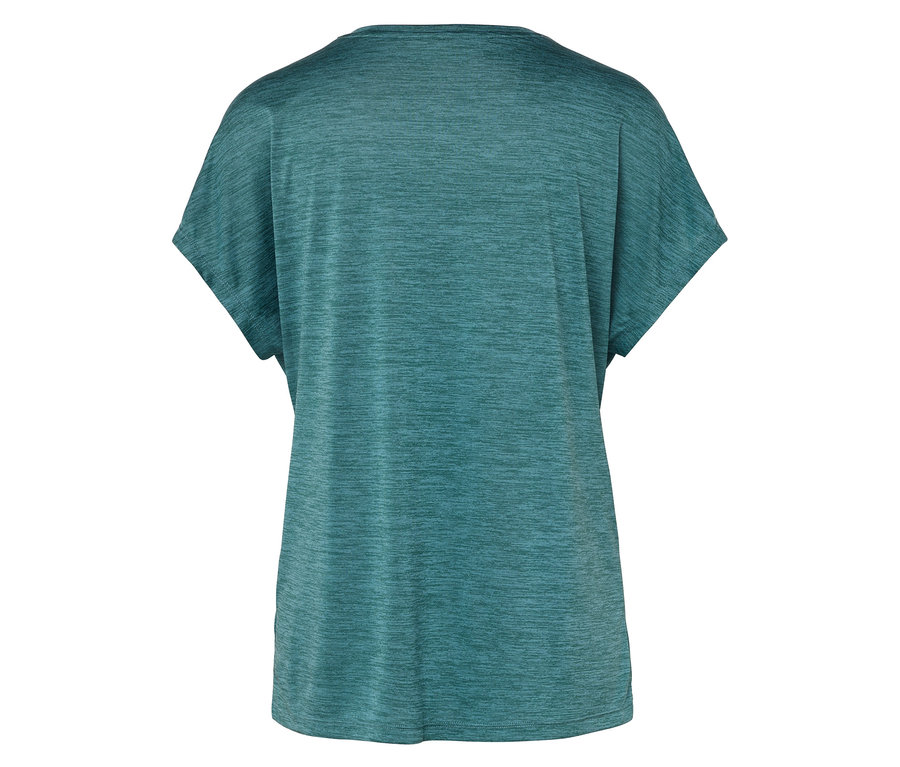 Vue arrière d'un t-shirt turquoise à manches courtes.