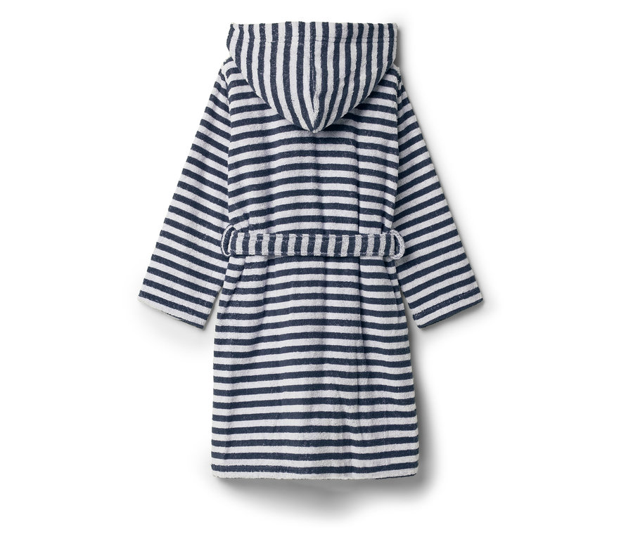 Peignoir rayé avec capuche et ceinture.