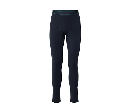 Legging bleu foncé avec une fine bande turquoise sur la ceinture.