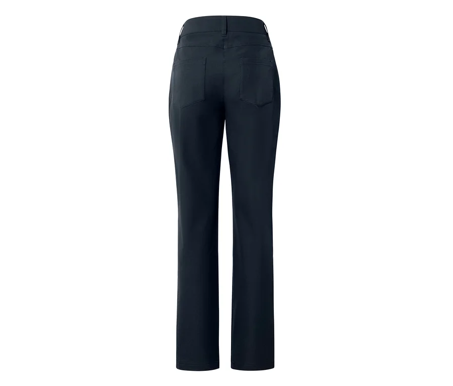 Pantalon bleu foncé vu de dos, avec deux poches arrière et des passants de ceinture.