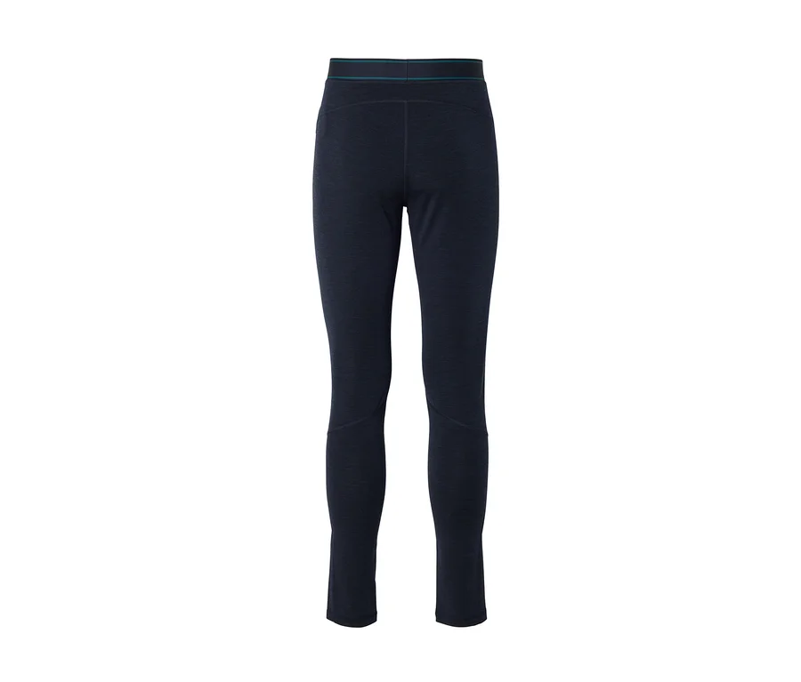 Legging bleu foncé avec une ceinture turquoise, sur fond blanc.