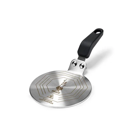 Plaque d’adaptation à induction « Bialetti », 13 cm, avec poignée noire.