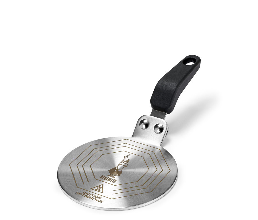 Plaque d’adaptation à induction « Bialetti », 13 cm, avec poignée noire.