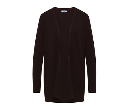 Cardigan CECIL marron foncé en maille, à manches longues et ouvert sur le devant.