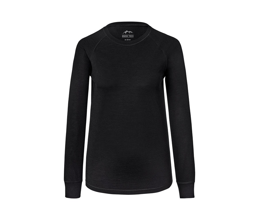 T-shirt technique noir à manches longues en laine mérinos.