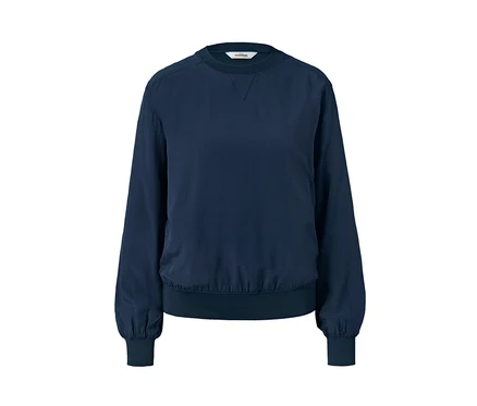 Blouse à bords côtelés bleu marine.