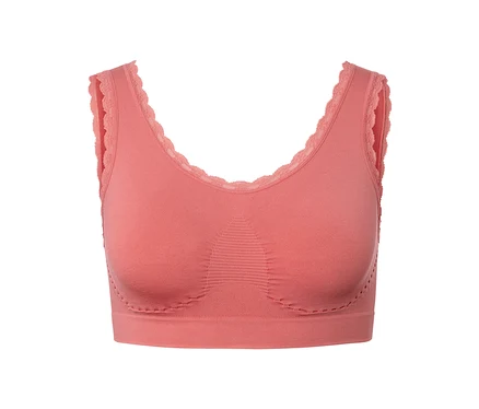 Brassière sans coutures abricot avec bordure en dentelle.