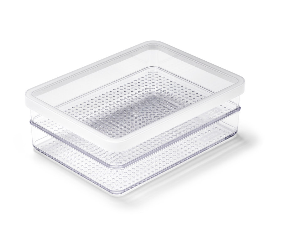 Boîte à viande transparente avec couvercle.