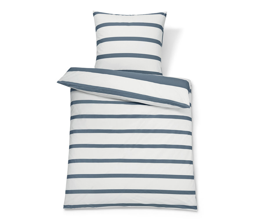 Parure de lit en percale rayée, taille normale avec taie d'oreiller.