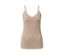 Top beige avec dentelle sur fond blanc.