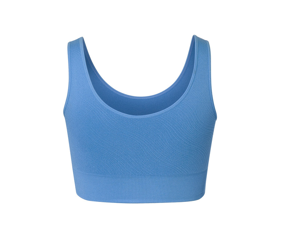 Gros plan d'une brassière de sport Seamless bleue.