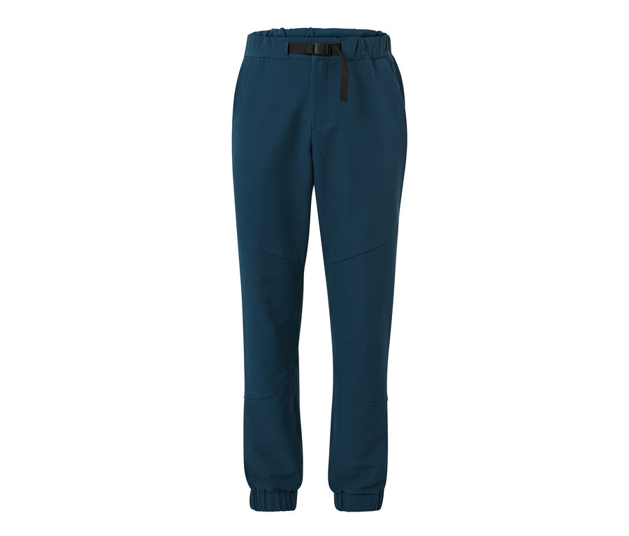 Un pantalon thermique bleu marine avec ceinture.