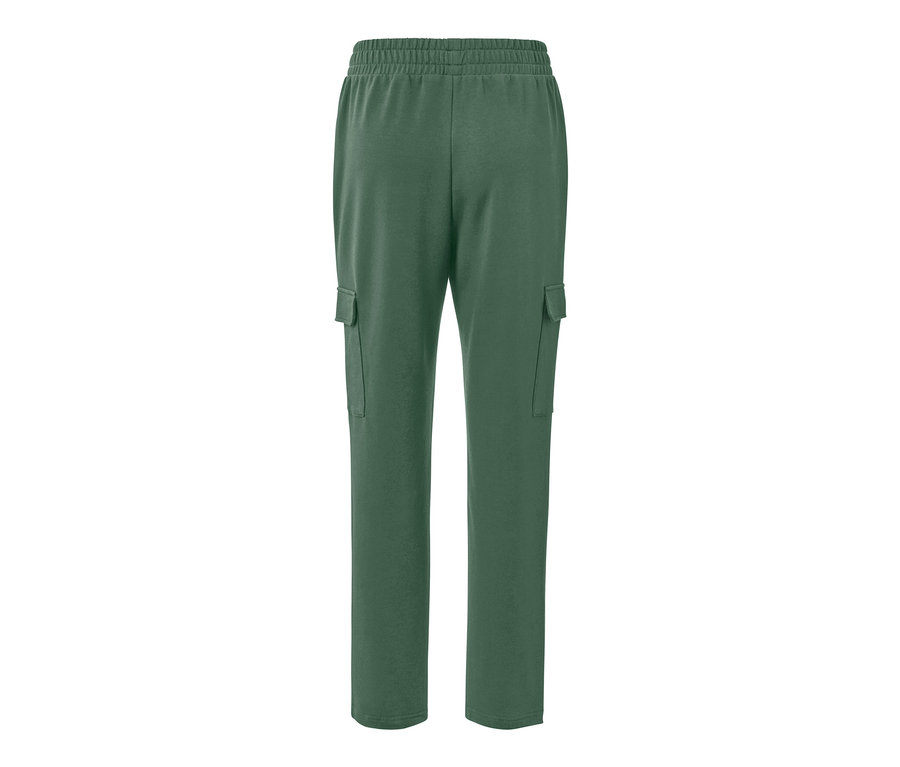 Vue arrière d'un pantalon de jogging vert avec poches cargo.