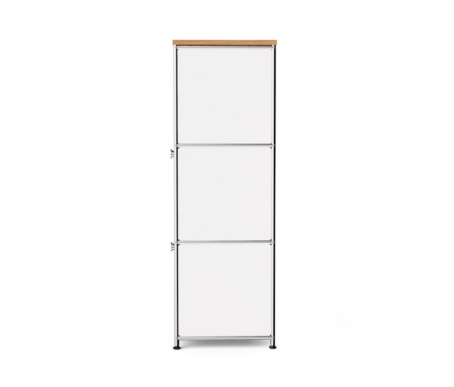 Commode étroite en métal « CN3 » blanc avec plateau en bois et 2 abattants.