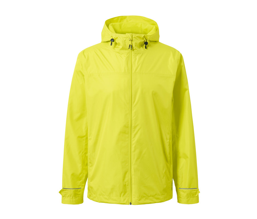 Veste de pluie unisexe citron vert avec fermeture éclair et capuche.
