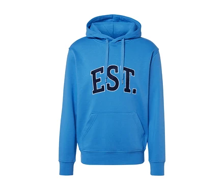 Sweat-shirt à capuche bleu.