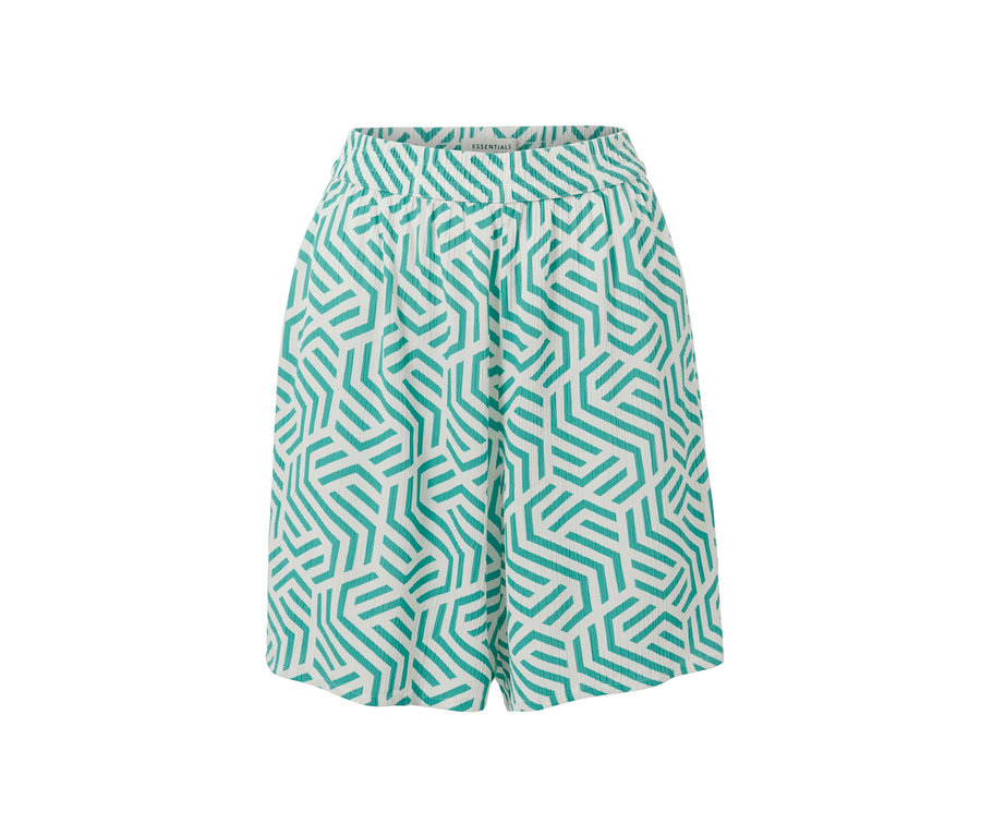Short tissé imprimé avec un motif géométrique turquoise.