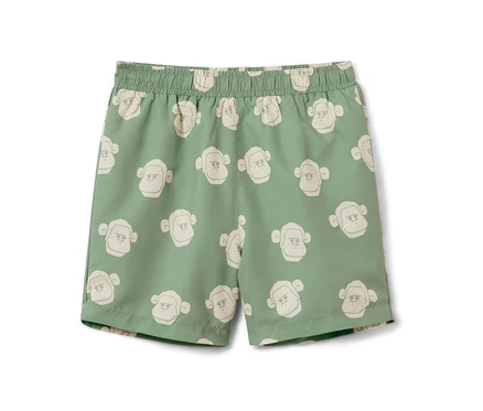 Boardshort pour enfant vert avec motif de singes.