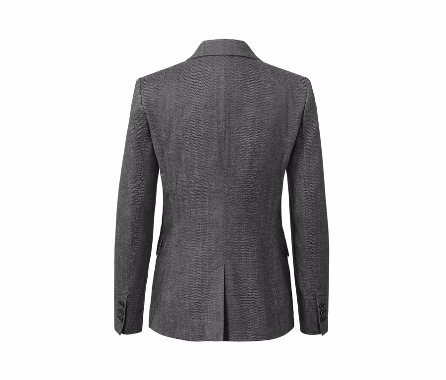 Vue arrière du blazer tissé aspect chevrons.