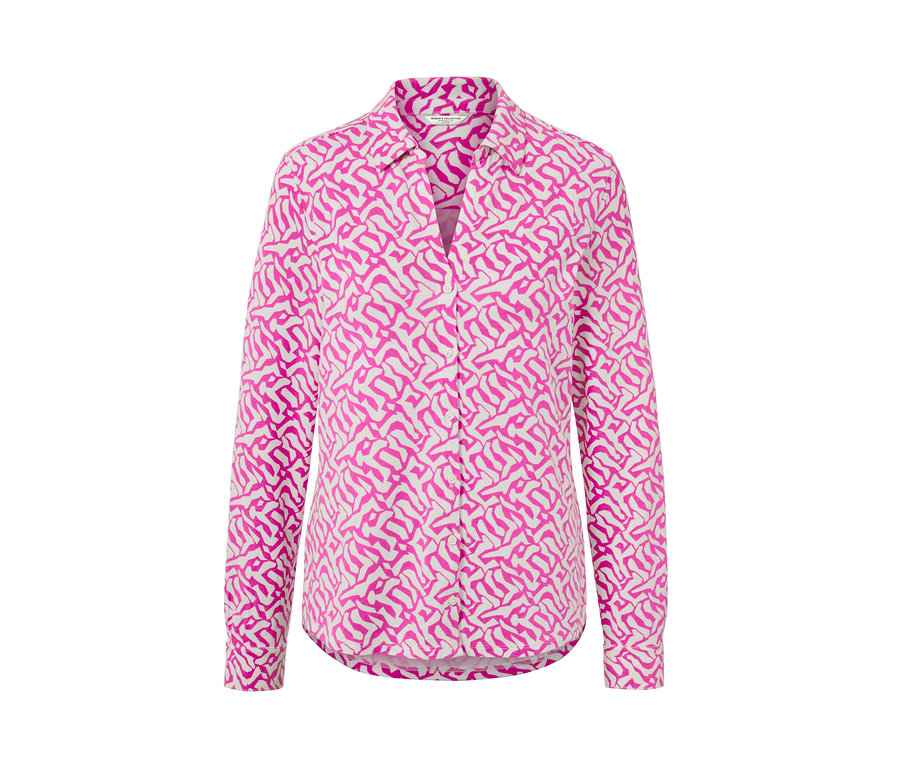Blouse avec patte de boutonnage à motif rose et blanc.