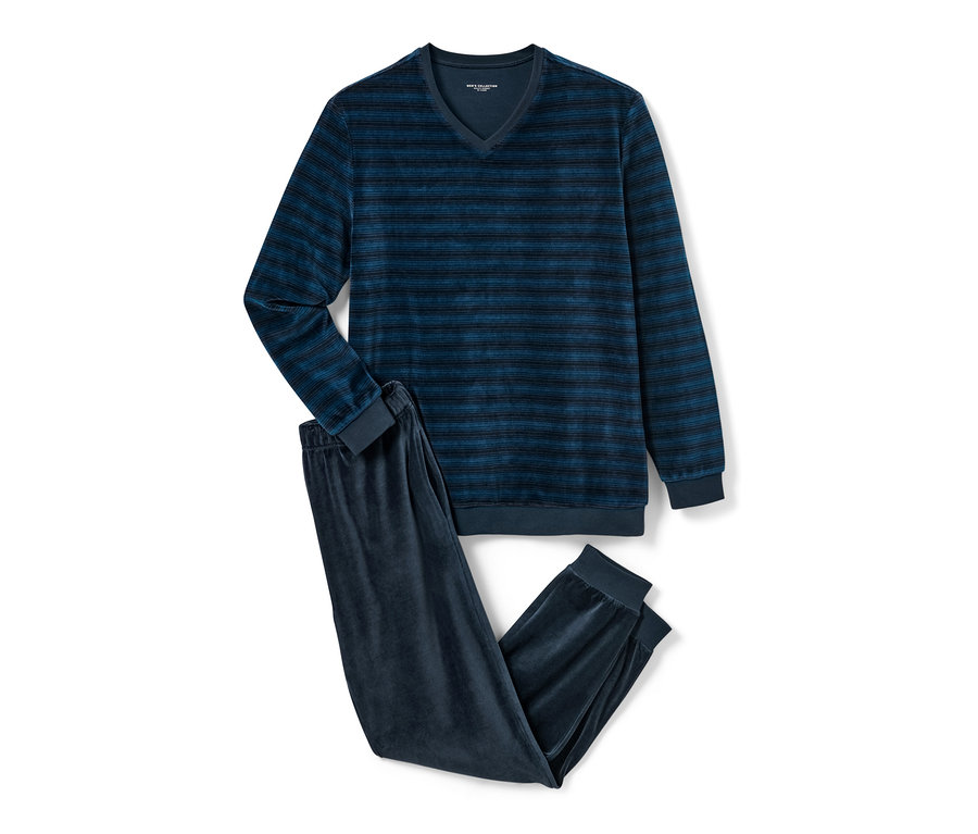 Pyjama en velours ras rayé avec haut à manches longues et pantalon.
