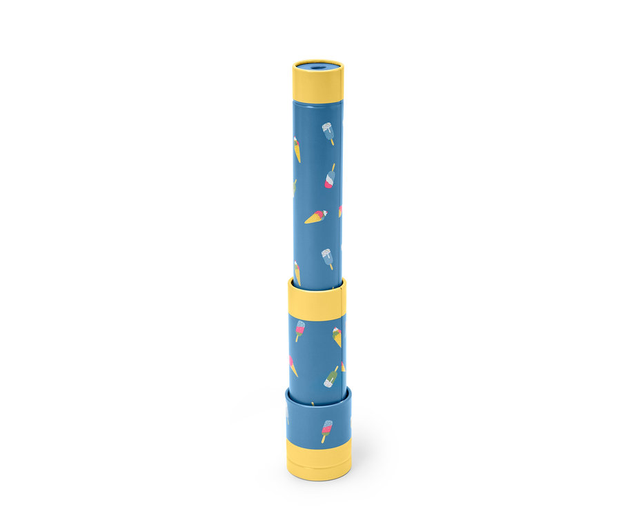 Jouet-lunette d’approche bleue avec motif de glaces.