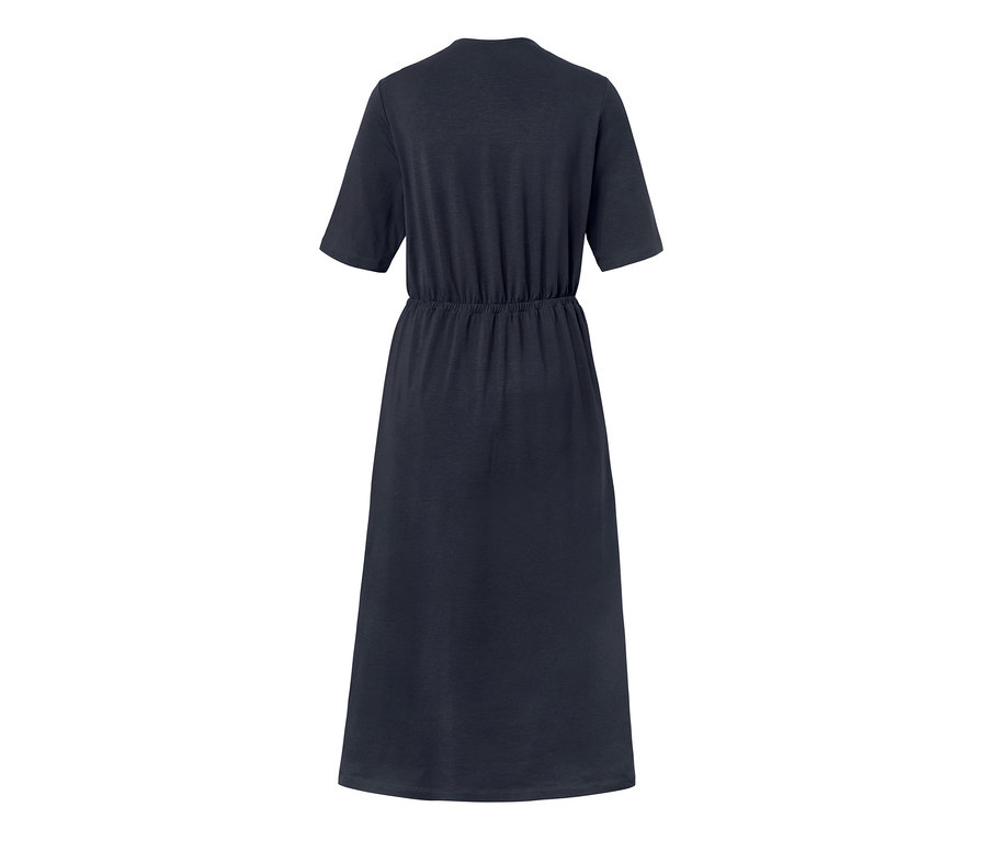 Robe en jersey bleu marine à manches courtes et taille élastique.