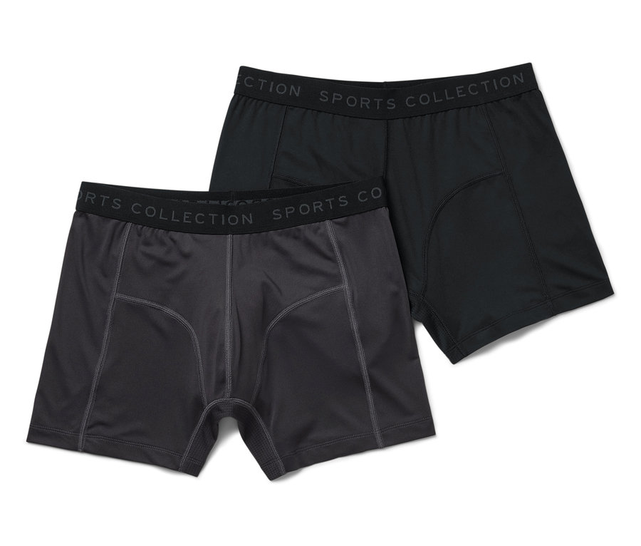 Deux boxers pour hommes : un noir et un gris foncé.