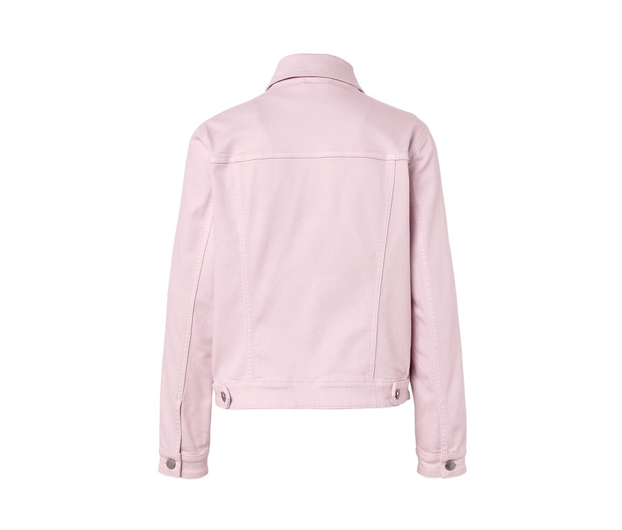 Vue arrière d'une veste en jean rose clair.
