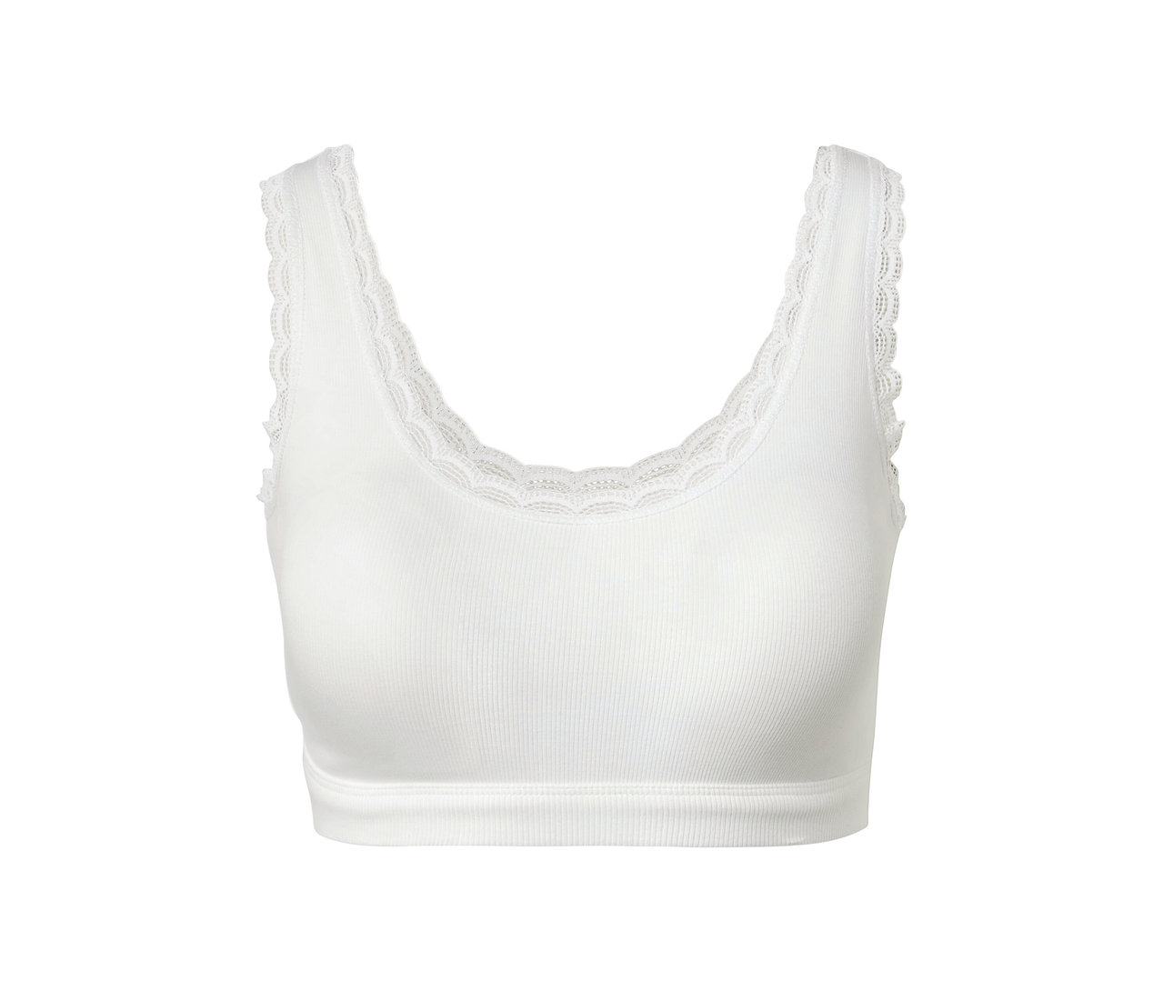 Brassière blanche côtelée avec bordure en dentelle.