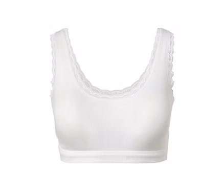 Brassière blanche côtelée avec bordure en dentelle.