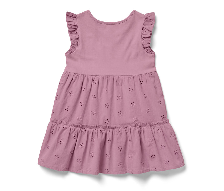 Robe rose pour enfant avec manches à volants et broderie florale.