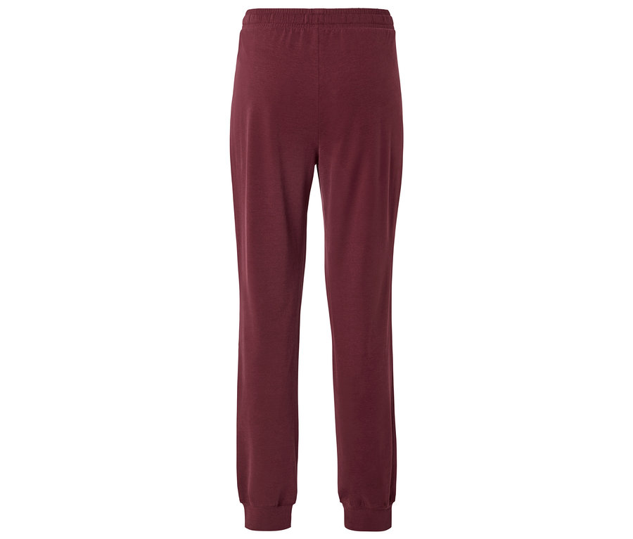 Pantalon de jogging bordeaux avec taille élastique et chevilles resserrées.