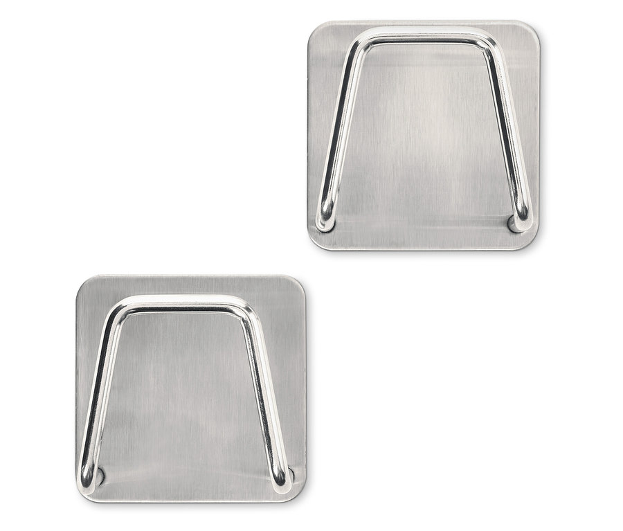 Deux supports d'éponge en acier inoxydable.