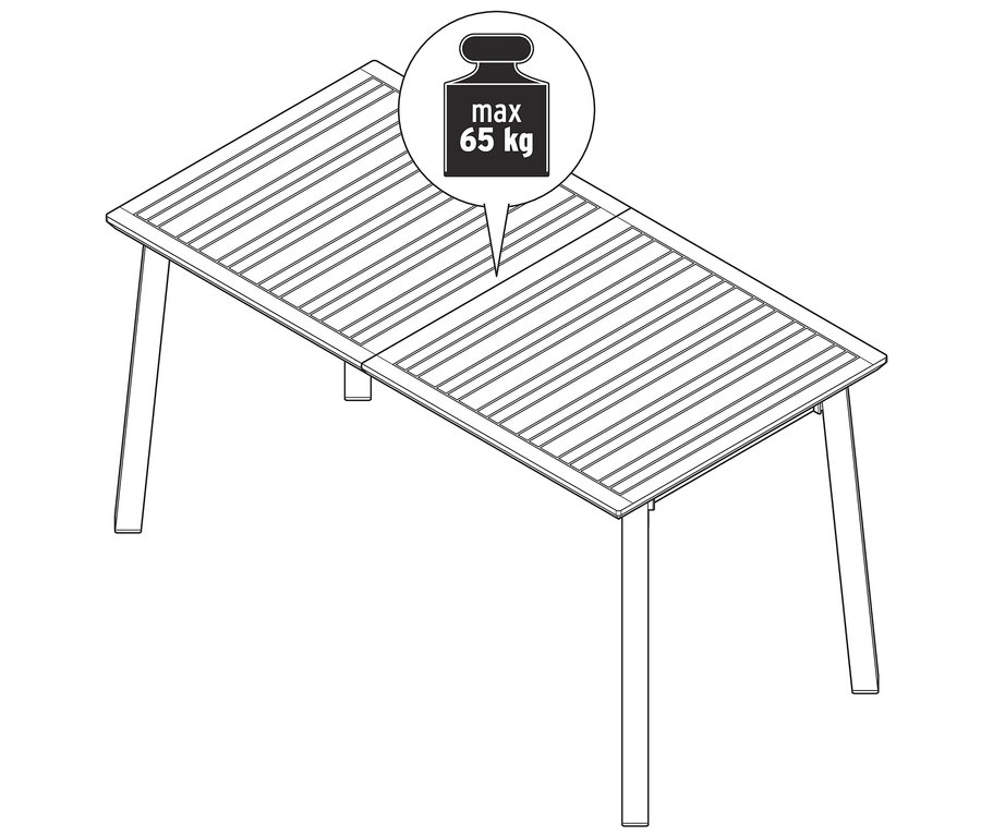 Illustration d'une table à rallonge « Liska » avec une charge maximale de 65 kg.