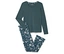 Pyjama vert à manches longues avec pantalon à fleurs.