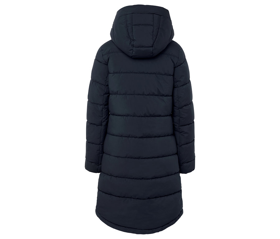 Doudoune bleu marine avec capuche, vue de dos.