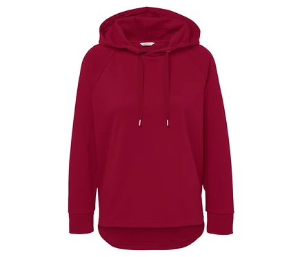 Sweat d’intérieur rouge à capuche avec cordon de serrage.