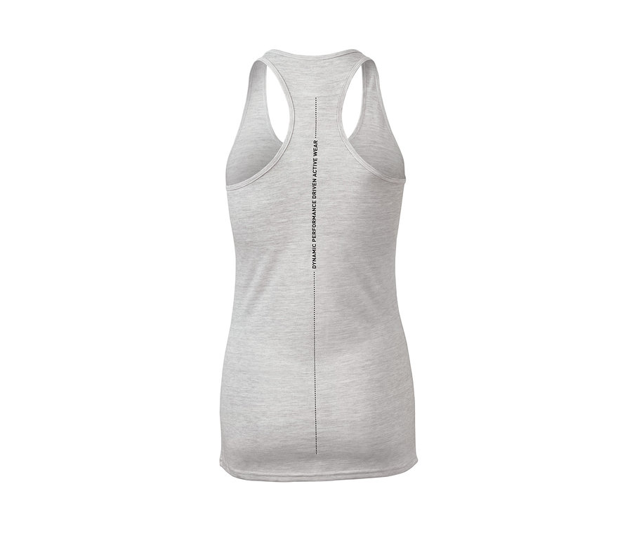 Vue détaillée de dos du t-shirt de sport 2 en 1 gris clair.