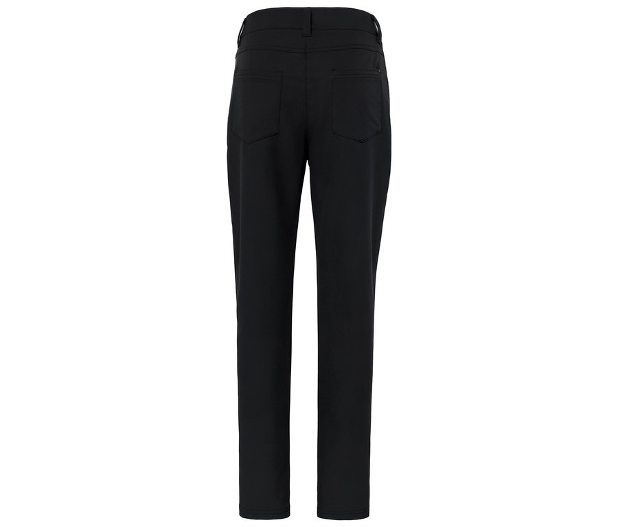Pantalon noir sur fond blanc.