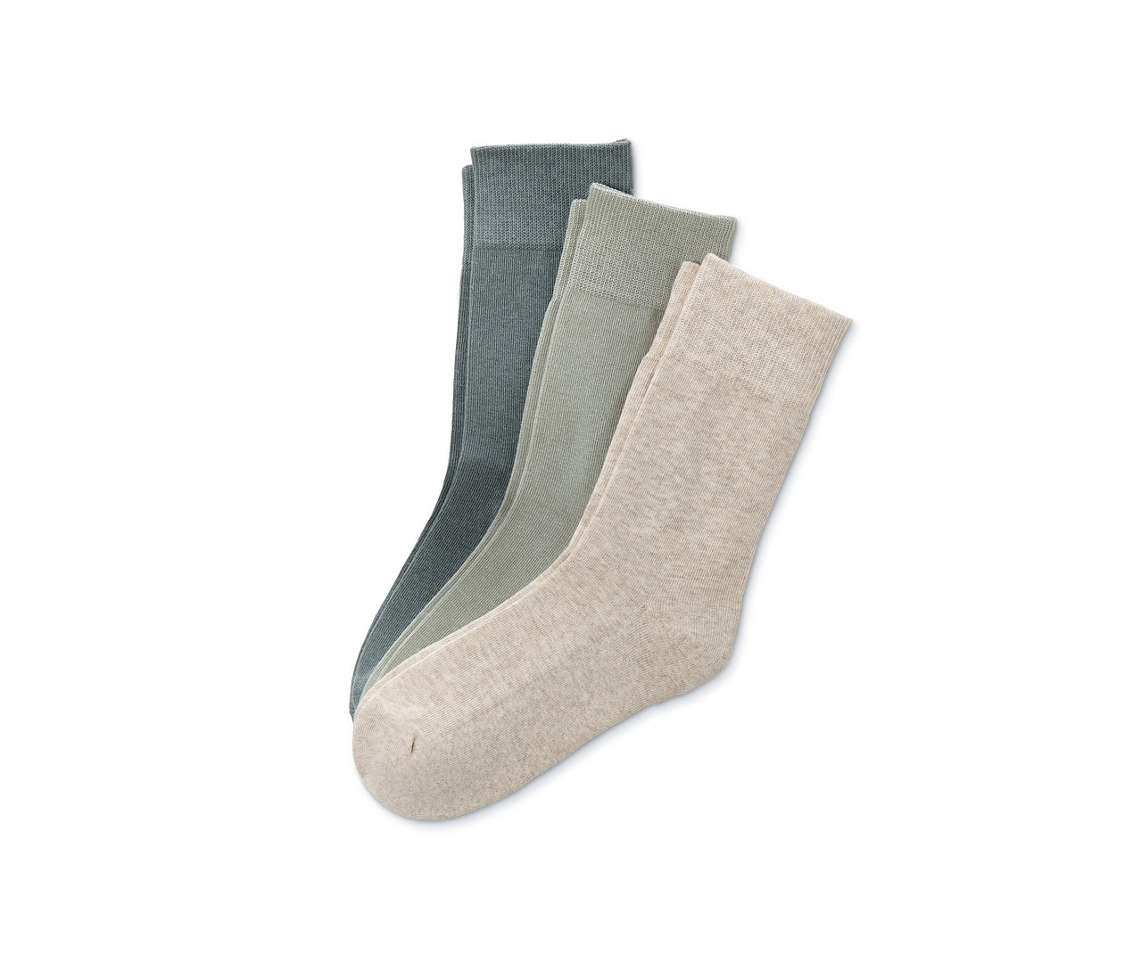 Trois paires de chaussettes de différentes couleurs.