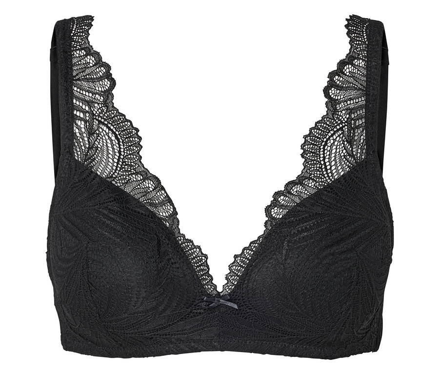 Soutien-gorge noir en dentelle avec un nœud au centre.
