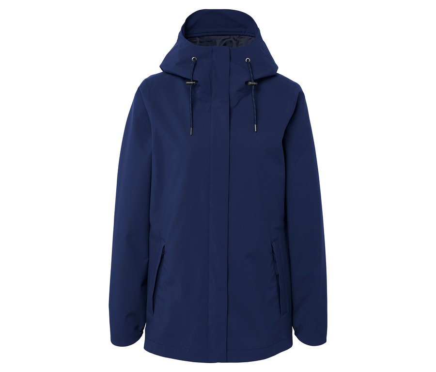 Veste bleue à capuche.