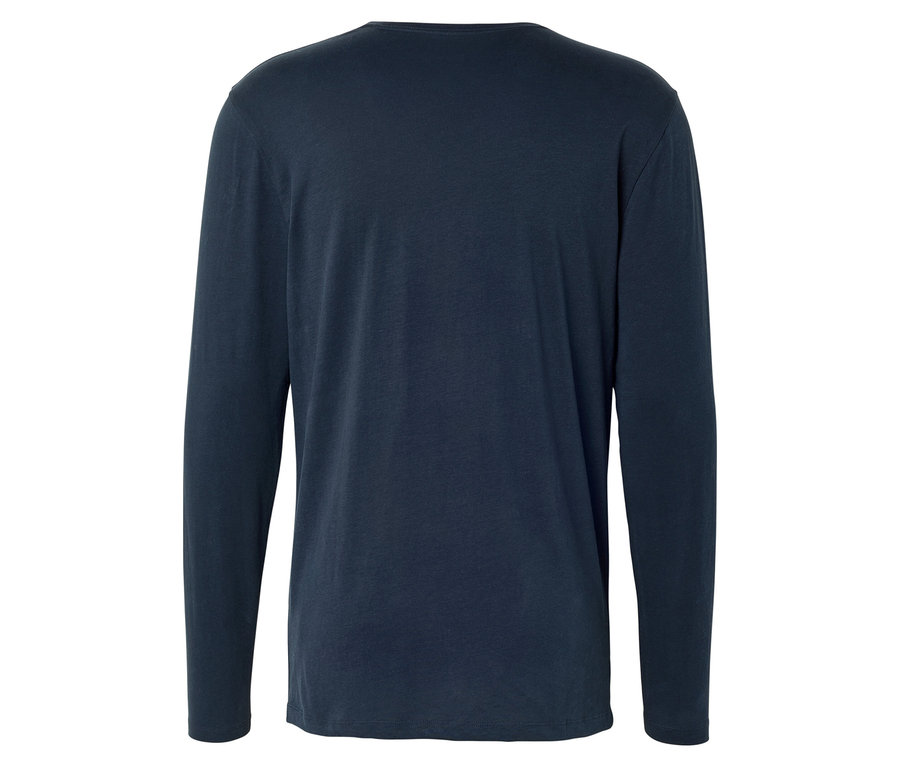 Vue arrière d'un t-shirt à manches longues bleu marine.