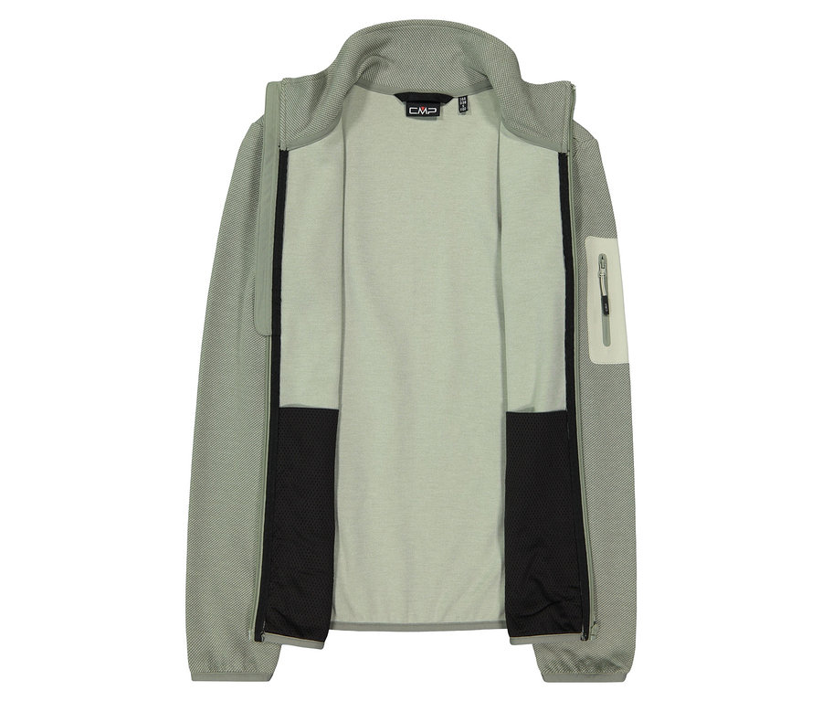 Veste polaire tricotée CMP vert clair ouverte avec fermeture éclair intégrale.