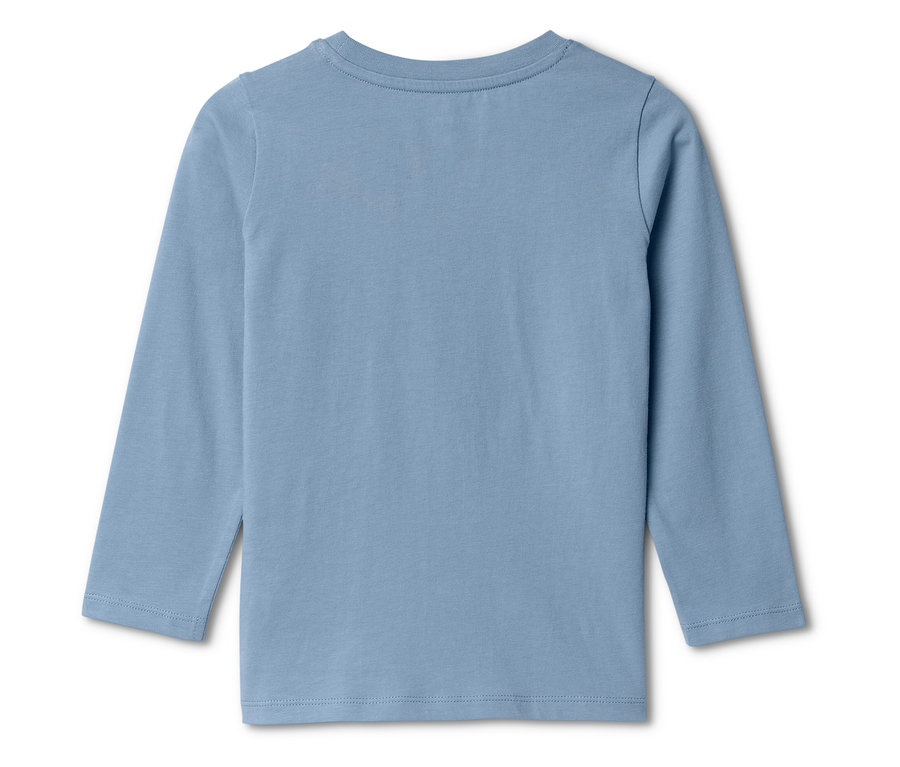 Vue arrière d'un t-shirt bleu clair à manches longues.