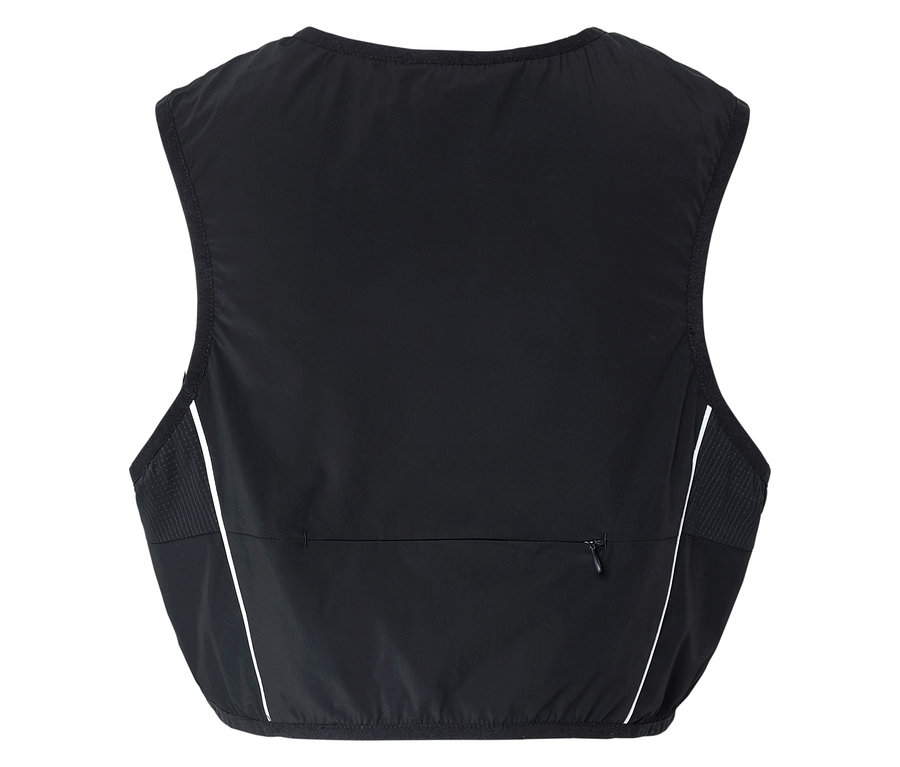 Gilet noir avec bande blanche et poche zippée.
