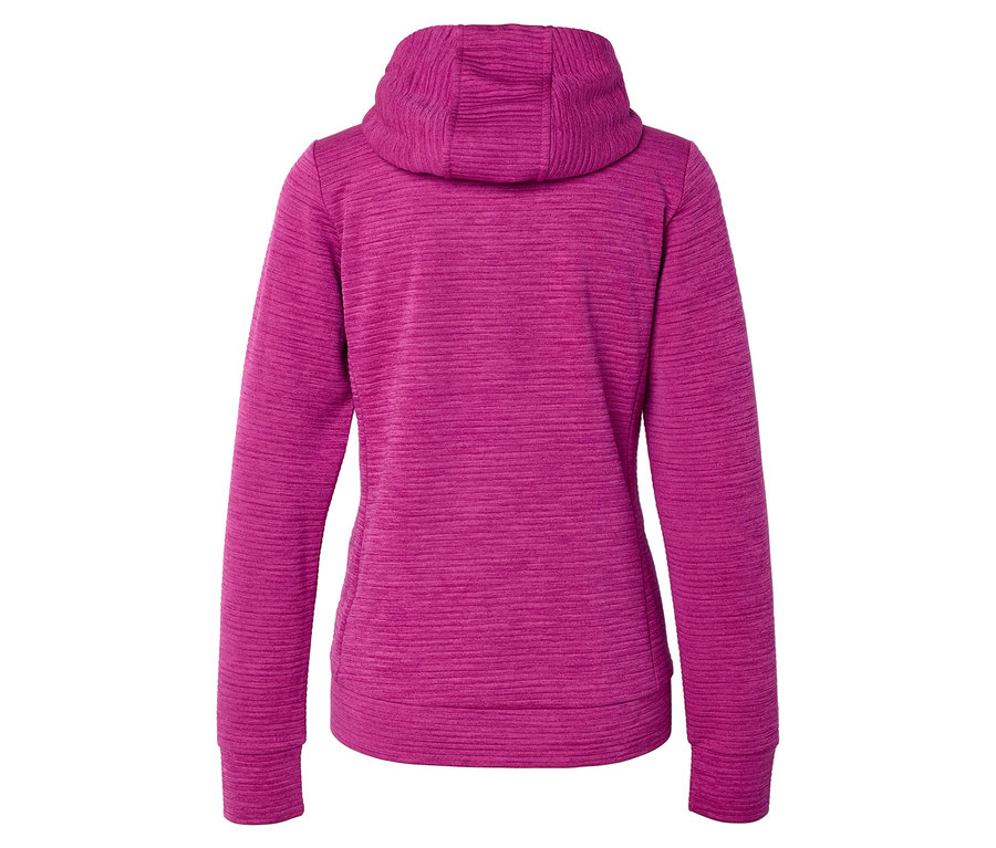 Vue arrière d'un sweat à capuche rose à manches longues.